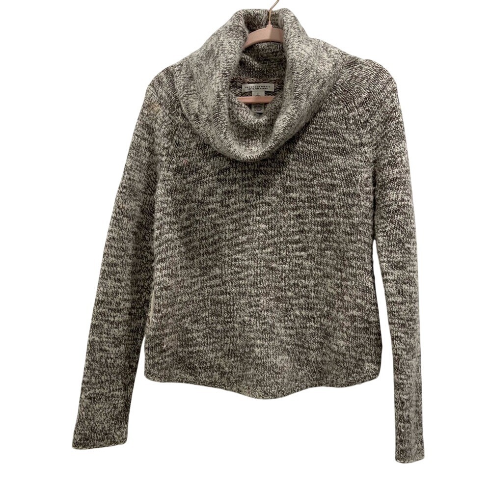 Banana Republic Sweater S Women Long Sleeve Mock Neck Pockets‎ Wool Gray Tan